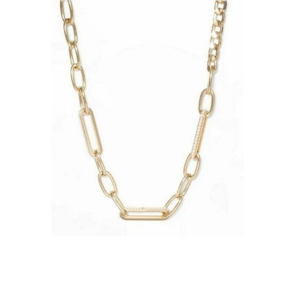 NEW Simulated Pearl Elongated Oval Link Chunky Chain Necklace Gold -A New Day - Picture 2 of 5
